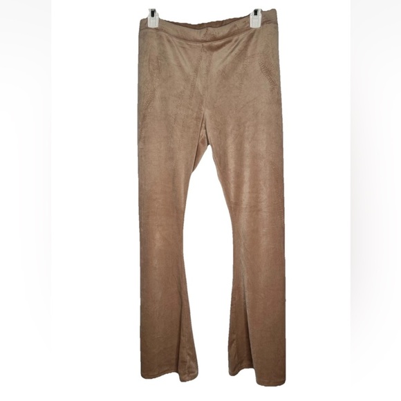 Women's Flared Velour Pants Black Size Medium Beige Pink H & M - Picture 1 of 9